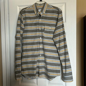 Oh Dawn Copenhagen men’s gray striped button down flannel shirt size large